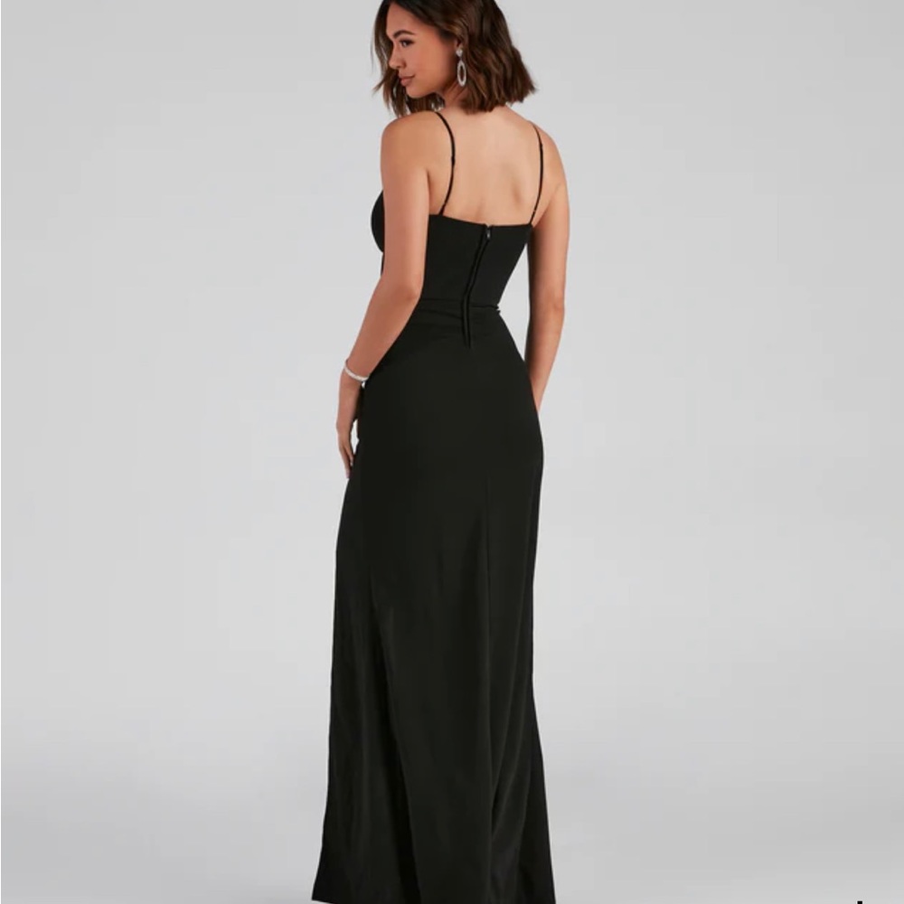Alexia Formal High Slit Illusion Dress black gown - Picture 2 of 3